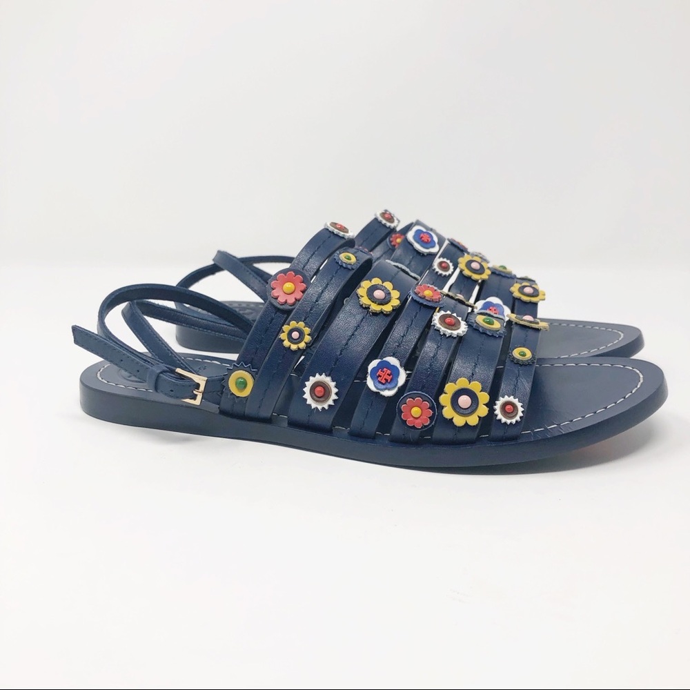 Tory Burch Floral Marguerite Flat Sandals Size 9 - Picture 4 of 10